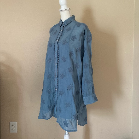 Sundance Blue Catalog Cloverfield Cotton Tunic Shirt Sz M Embroidered Coastal - Picture 7 of 13